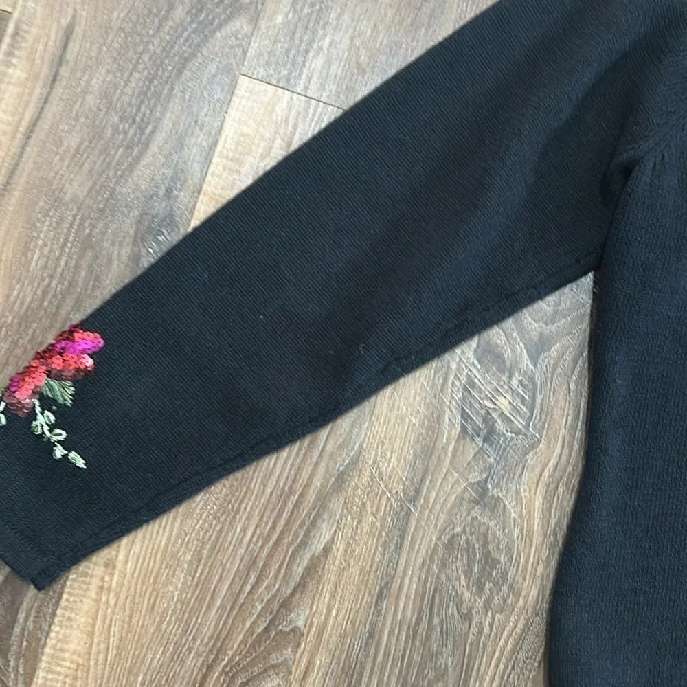 Tiara International Christmas Collection Poinsettia Blk Cardigan Sequin Beads L